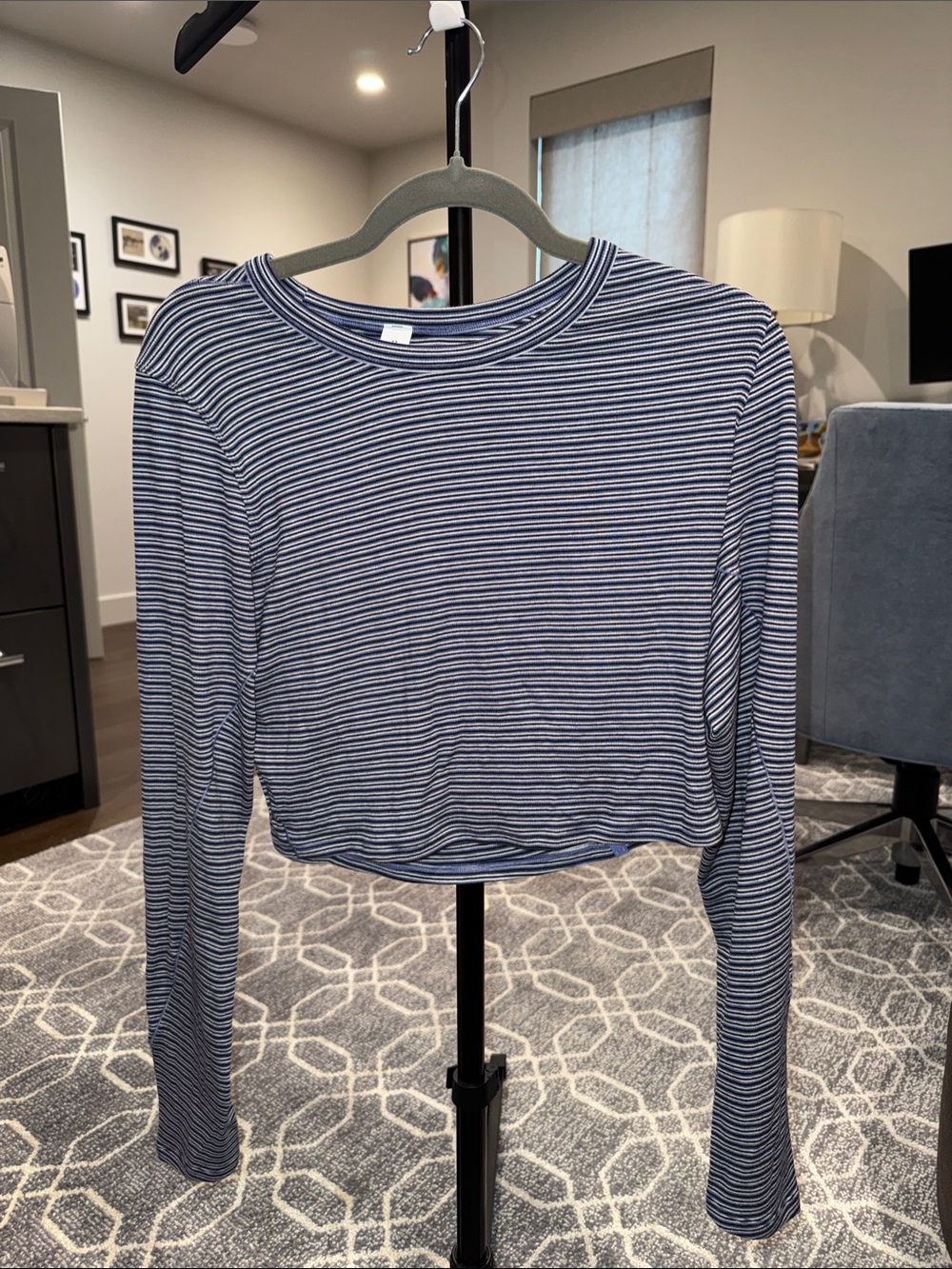 lululemon athletica Navy and White Striped Long-Sleeve Crop Tee